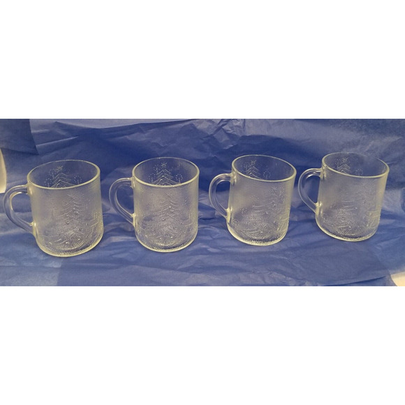 DURALEX made in France 11.5 ounces 4 clear cups with etched Christmas trees vint - Picture 11 of 16